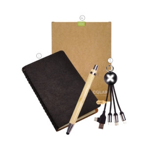 A6 Notebook, Bamboo Pen & 6-in-1 Charging Cable | Light-Up Logo | AP012R-S4