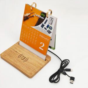 Eco-Friendly Bamboo Magnetic Wireless Charger Pad with Desktop Calendar | 15W Fast Charging | AB002-S1