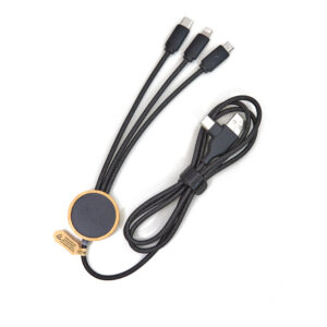 6in1 Charging cable with Bamboo | USB-A & USB-C Input | Lightning, Type-C, Micro USB | Light-Up Logo | 120cm | S1122B-F10