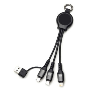 16cm 65W 4-in-1 Fast Charging Cable  | USB-A & USB-C Input | Lightning, Type-C, Micro USB | Light-Up Logo | TK7015PD-F03